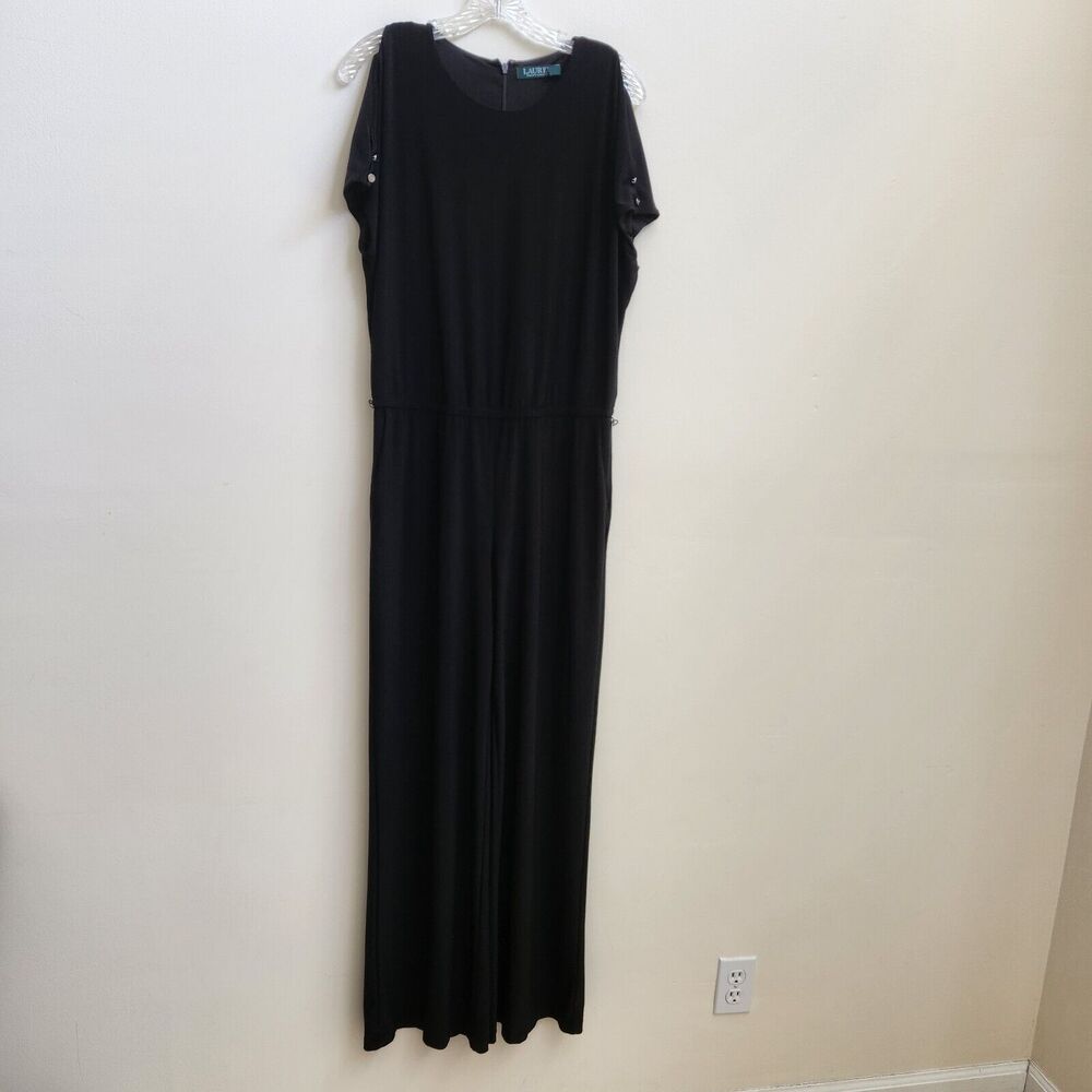 Lauren Ralph Lauren Jumpsuit Women M Black Cold Shoulder Straight Leg Sleeveless